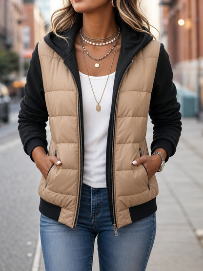SIAN | QUILTED PUFFER KNIT SLEEVE JACKET - Black