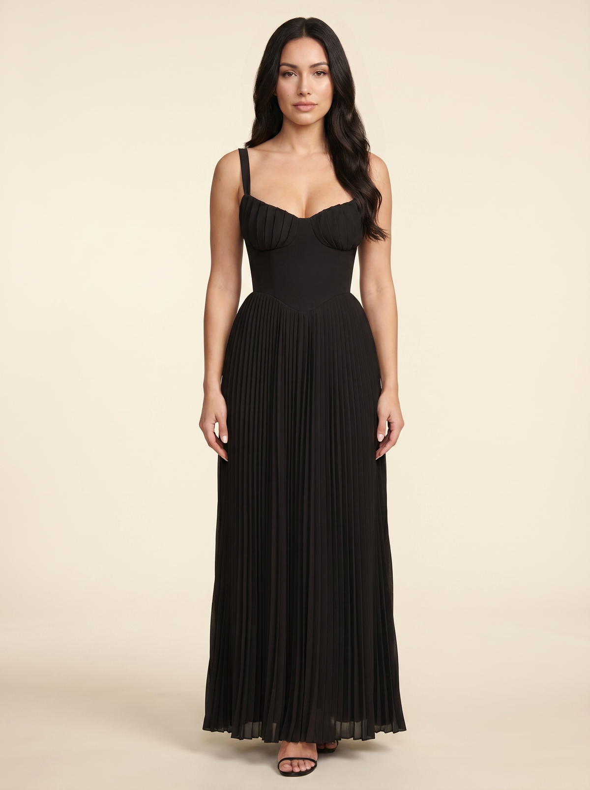SIDONIE | PLEATED MAXI DRESS - Black
