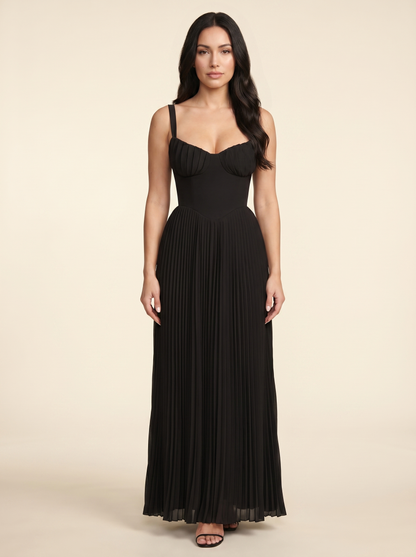 SIDONIE | PLEATED MAXI DRESS - Black