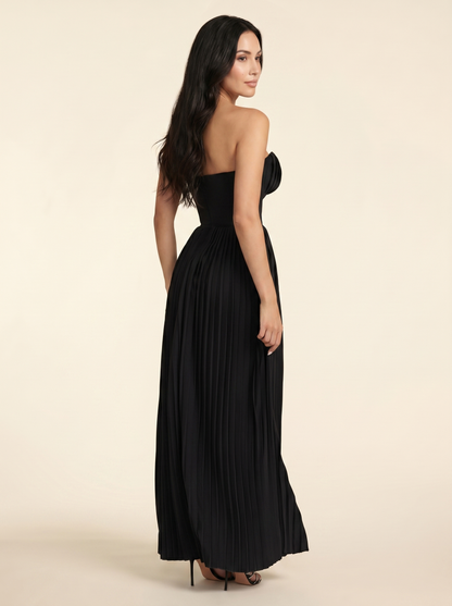 SIDONIE | PLEATED MAXI DRESS - Black