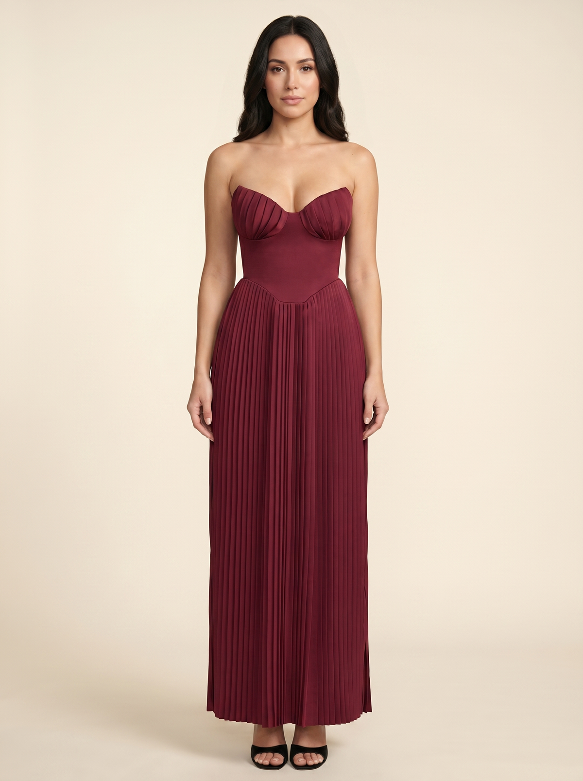 SIDONIE | PLEATED MAXI DRESS - Burgundy