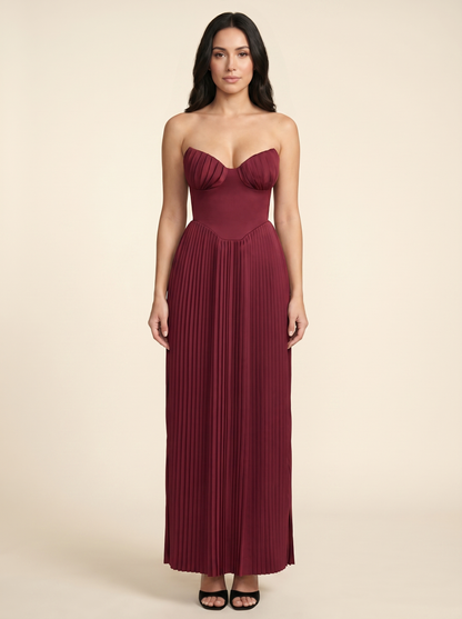 SIDONIE | PLEATED MAXI DRESS - Burgundy