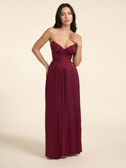 SIDONIE | PLEATED MAXI DRESS - Burgundy