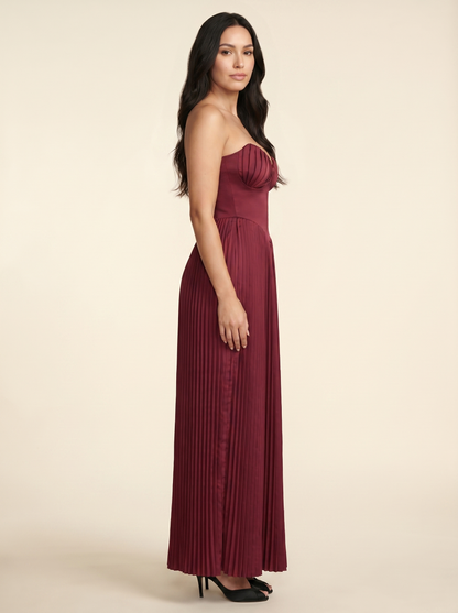 SIDONIE | PLEATED MAXI DRESS - Burgundy