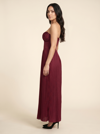 SIDONIE | PLEATED MAXI DRESS - Burgundy