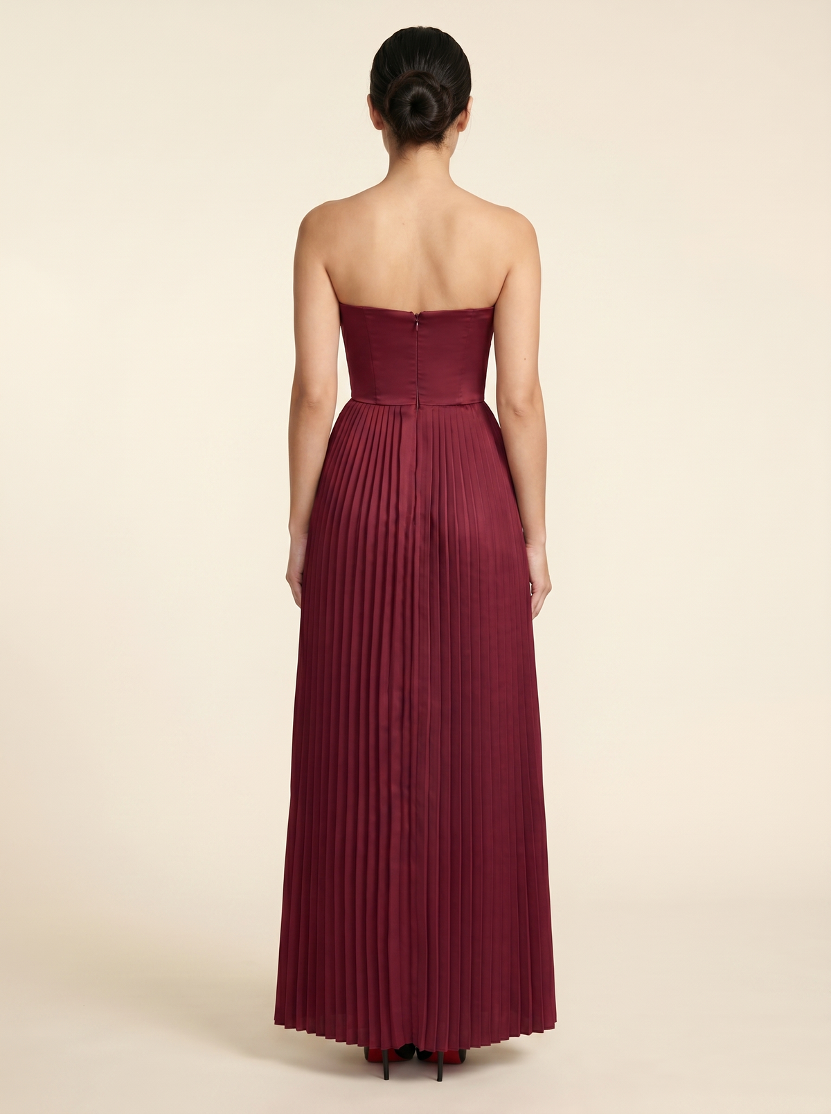SIDONIE | PLEATED MAXI DRESS - Burgundy