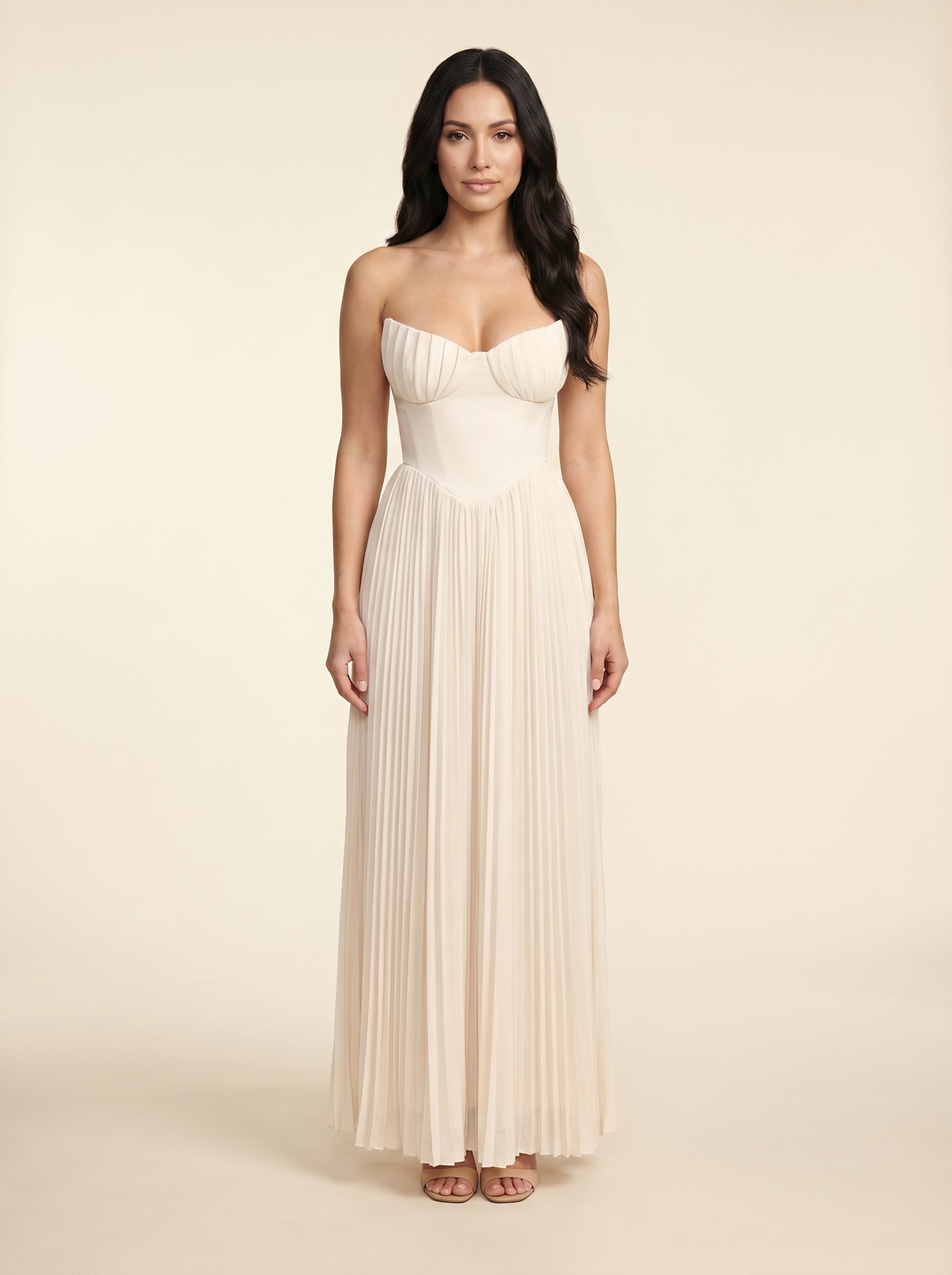 SIDONIE | PLEATED MAXI DRESS - Cream