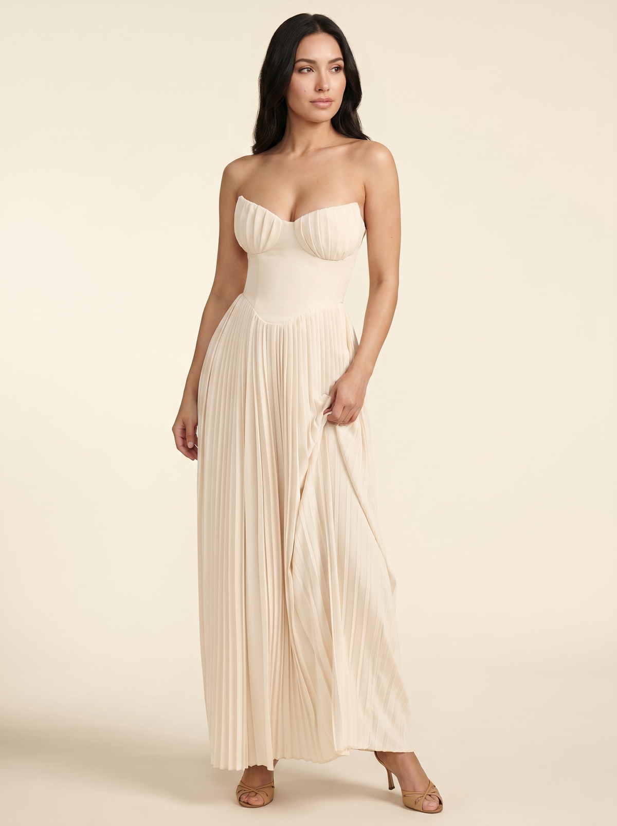 SIDONIE | PLEATED MAXI DRESS - Cream