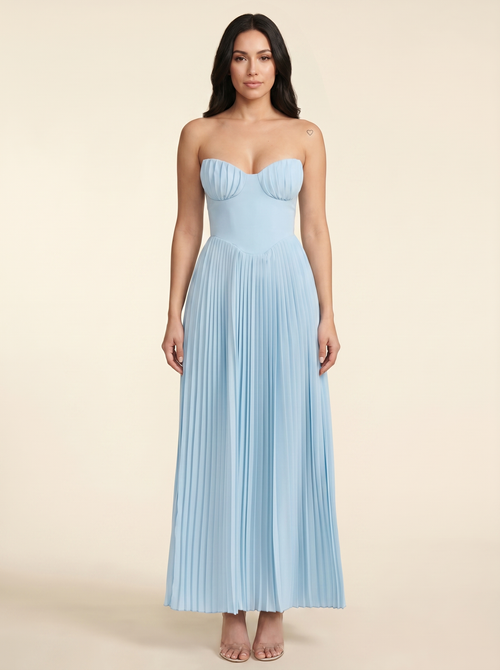 SIDONIE | PLEATED MAXI DRESS - Sky Blue