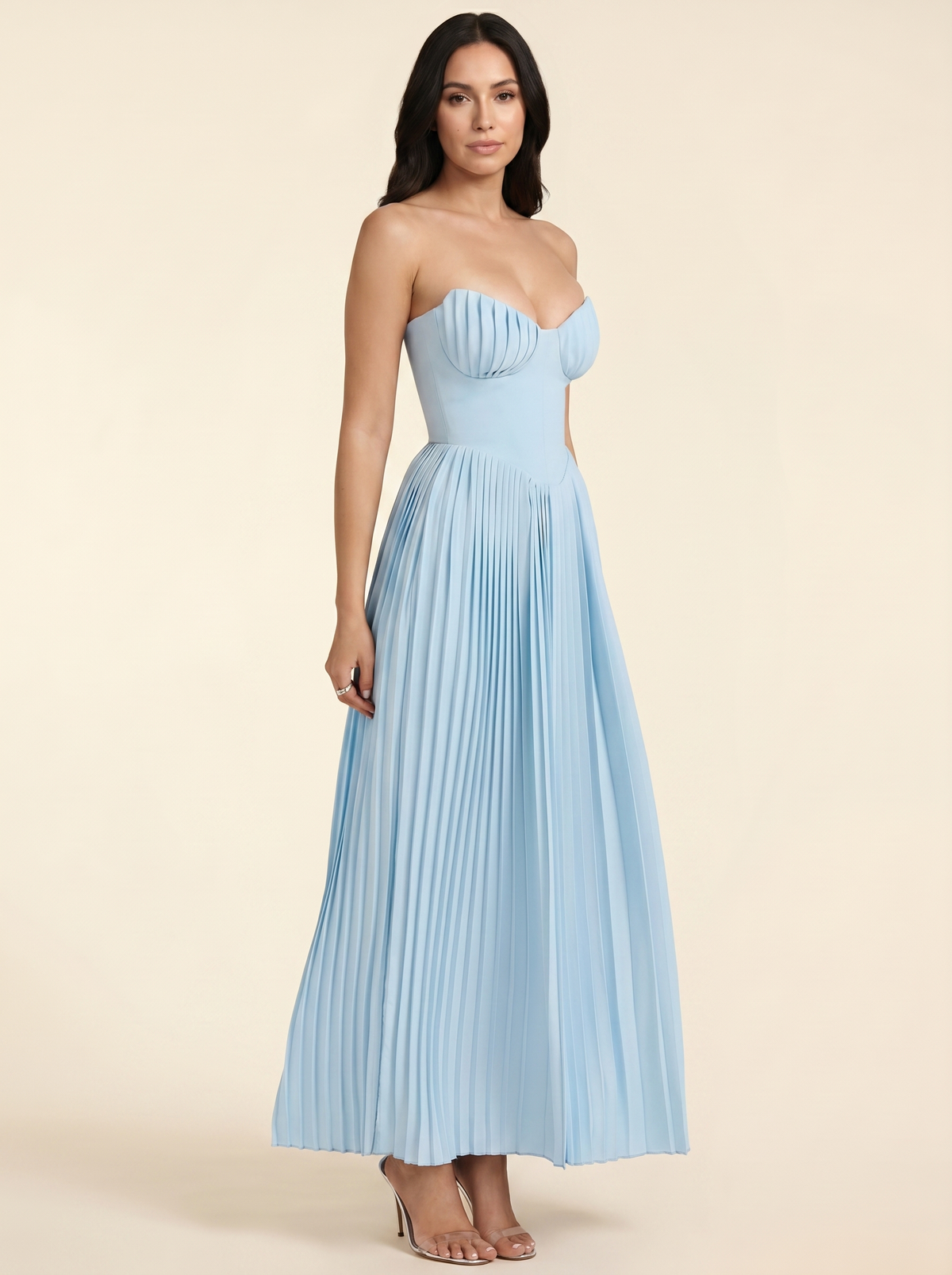 SIDONIE | PLEATED MAXI DRESS - Sky Blue