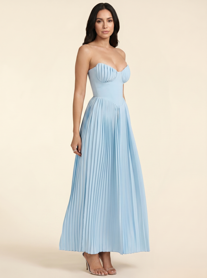 SIDONIE | PLEATED MAXI DRESS - Sky Blue