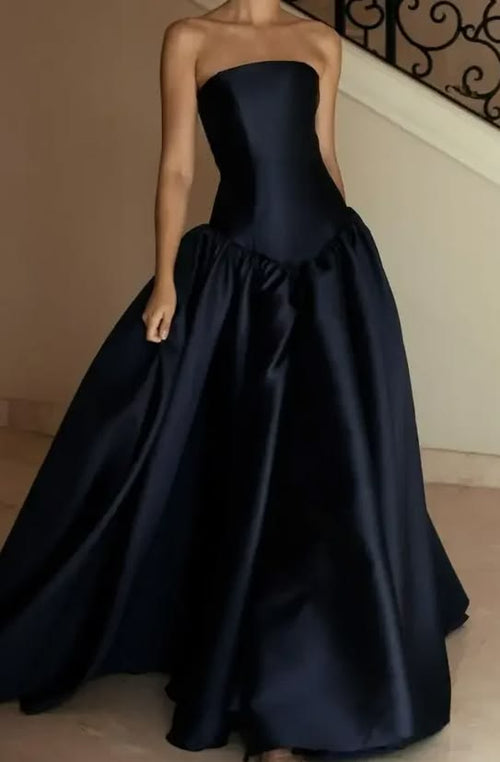 SIGRID | STRAPLESS SATIN GOWN - Navy