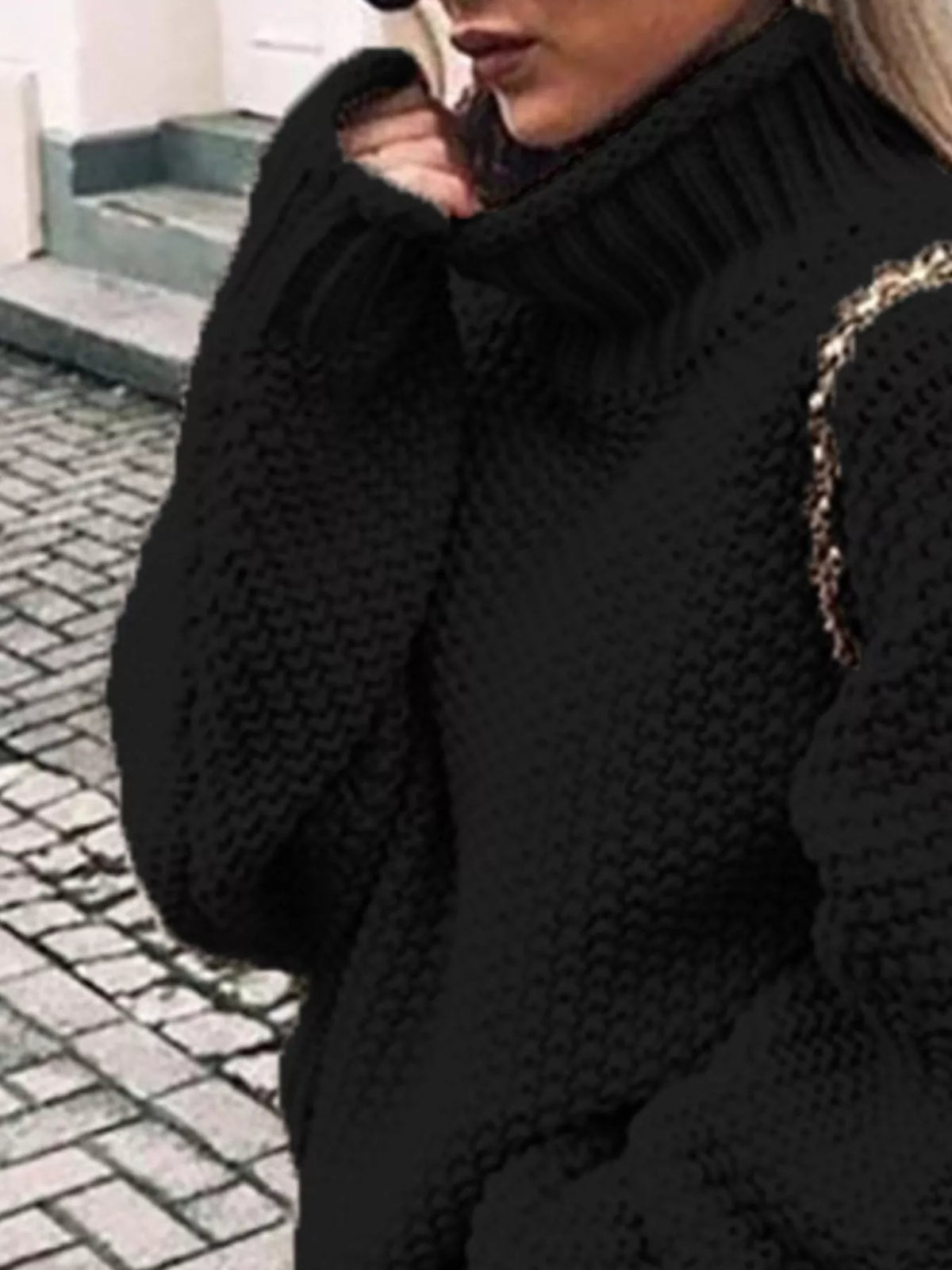 SILJE | CHUNKY KNIT TURTLENECK SWEATER - Black