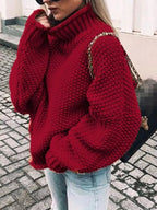 SILJE | CHUNKY KNIT TURTLENECK SWEATER - Burgundy