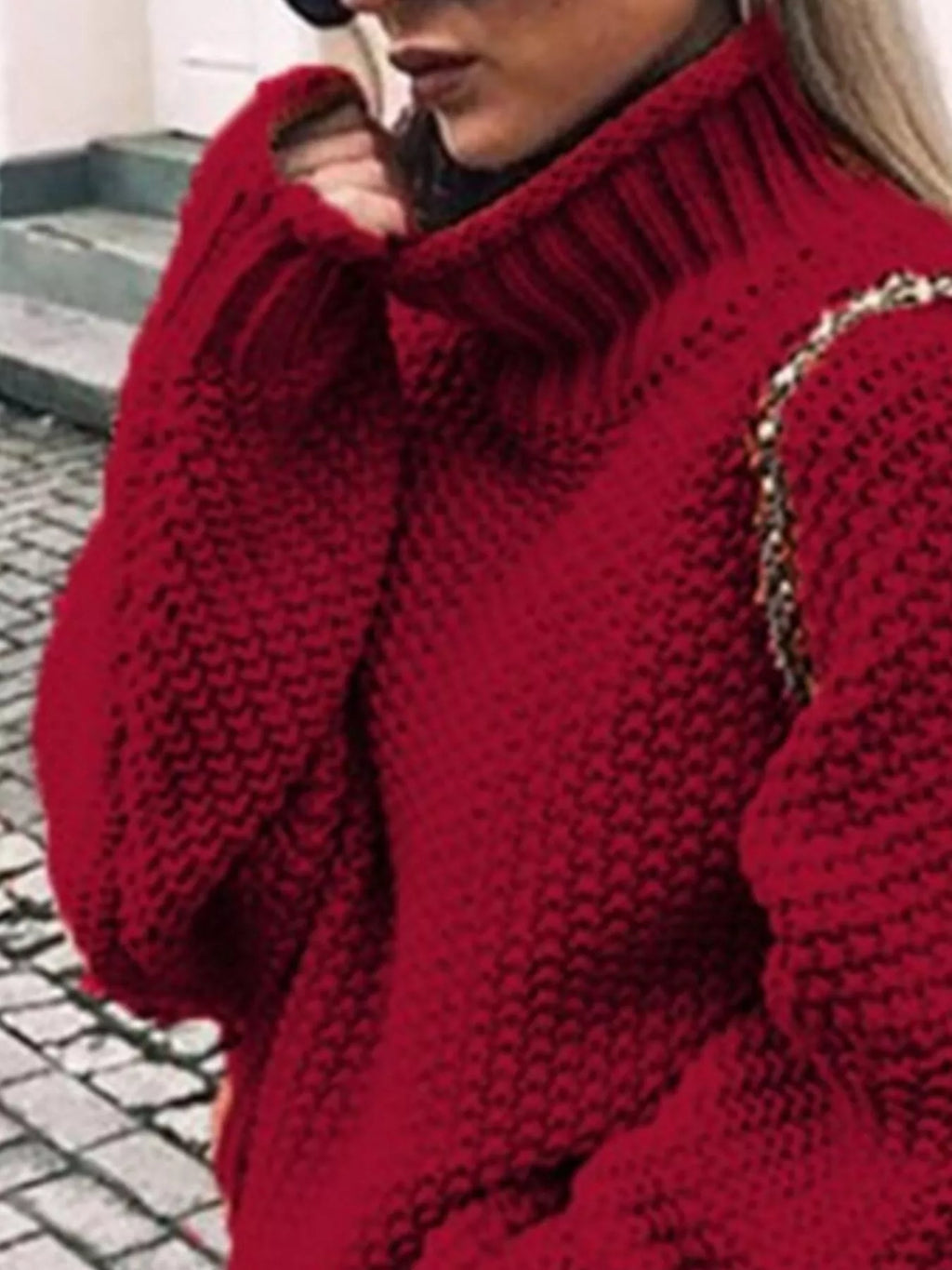 SILJE | CHUNKY KNIT TURTLENECK SWEATER - Burgundy