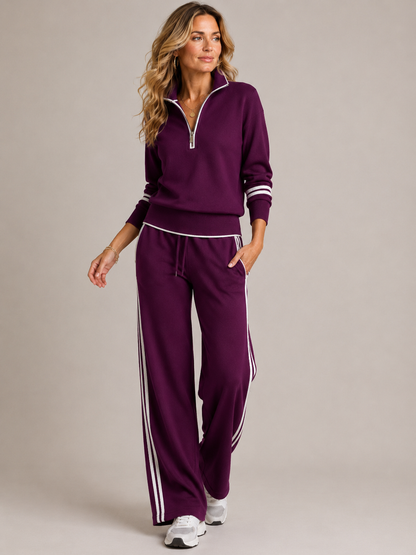 SKYE | QUARTER-ZIP STRIPED TROUSER SET - Purple