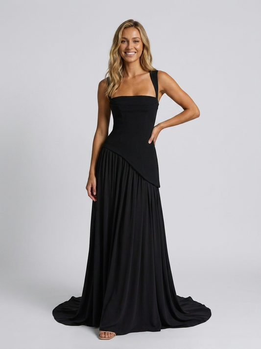 SOLARA | SQUARE NECK MAXI DRESS - Black