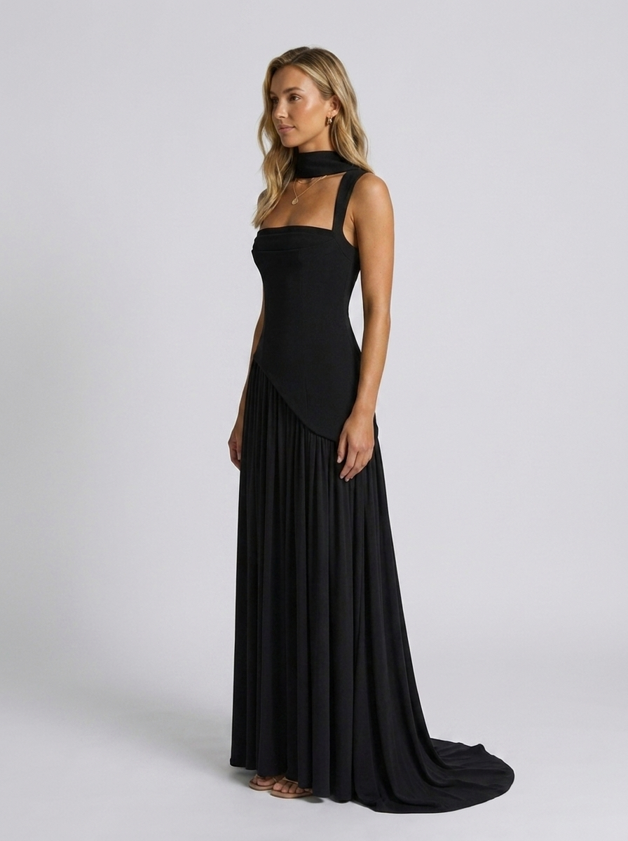 SOLARA | SQUARE NECK MAXI DRESS - Black