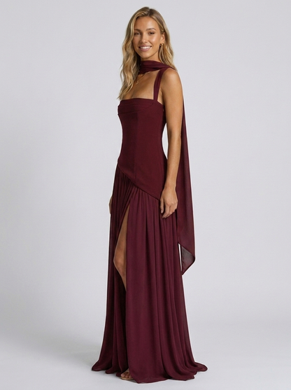 SOLARA | SQUARE NECK MAXI DRESS - Burgundy