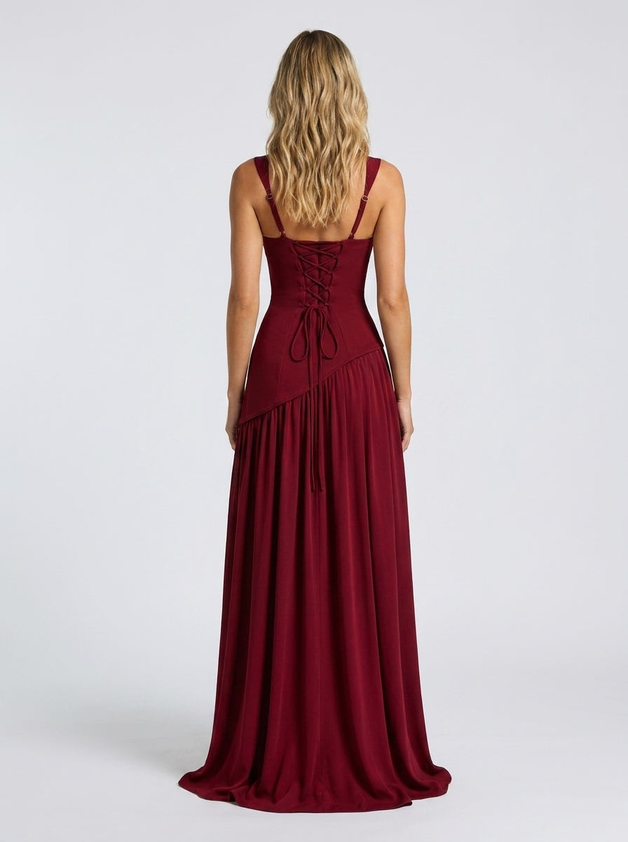 SOLARA | SQUARE NECK MAXI DRESS - Burgundy