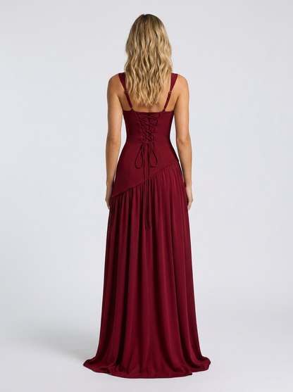 SOLARA | SQUARE NECK MAXI DRESS - Burgundy