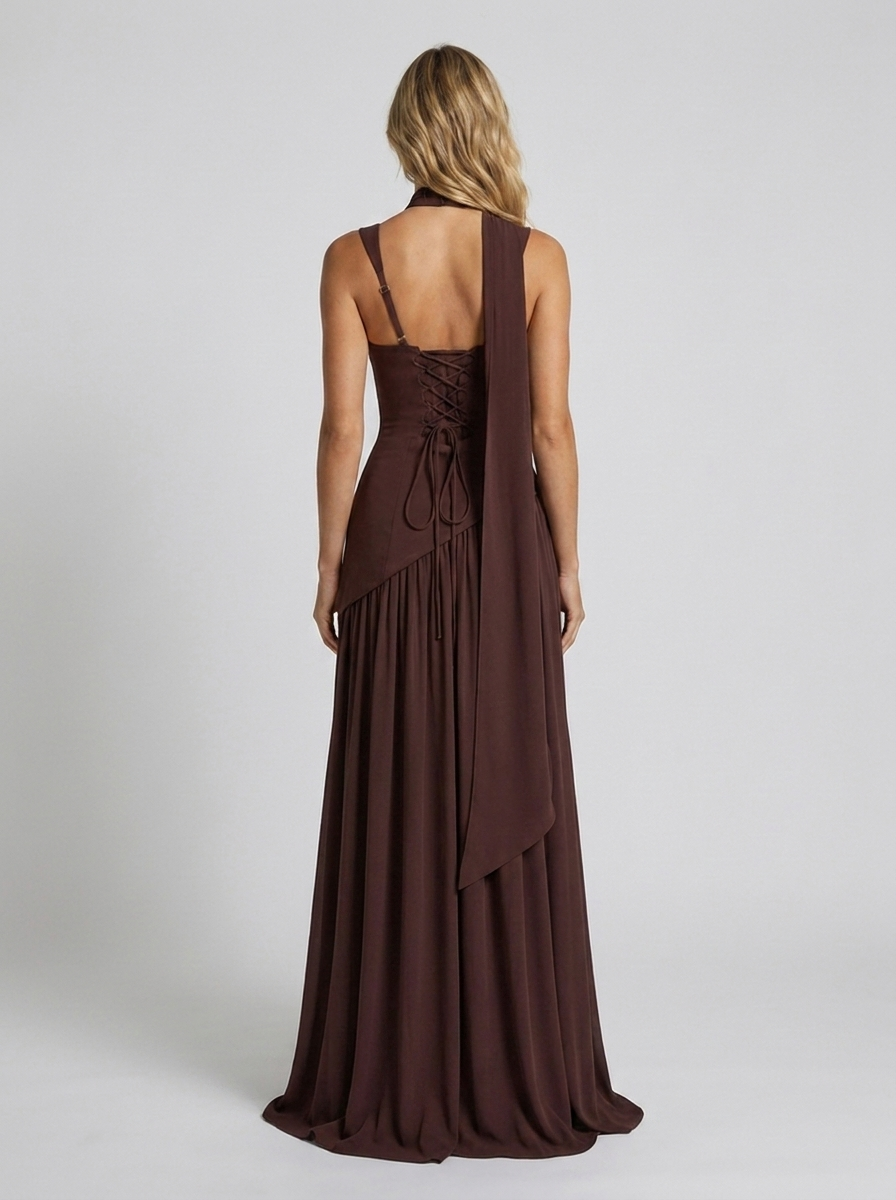 SOLARA | SQUARE NECK MAXI DRESS - Chocolate Brown