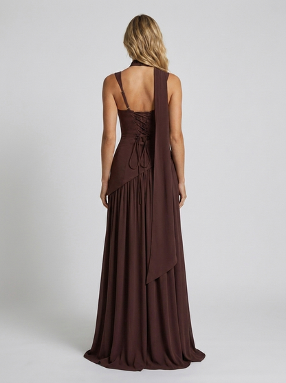SOLARA | SQUARE NECK MAXI DRESS - Chocolate Brown