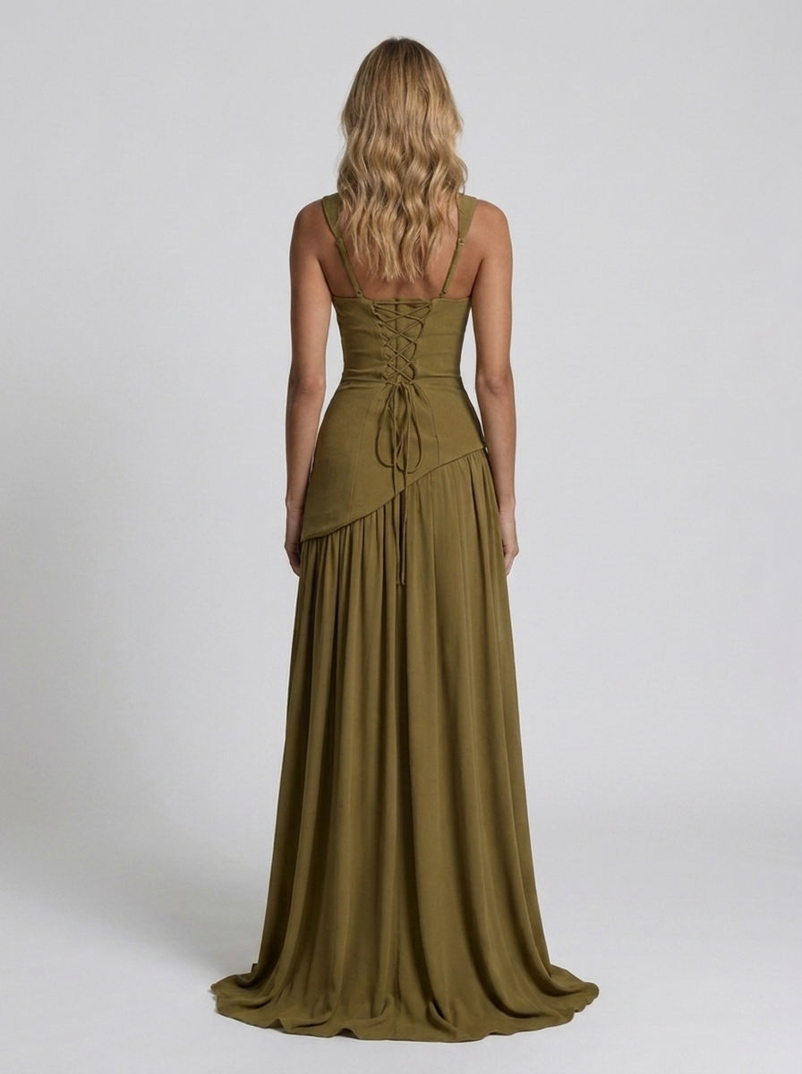 SOLARA | SQUARE NECK MAXI DRESS - Olive Green