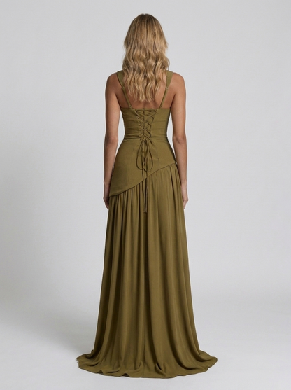 SOLARA | SQUARE NECK MAXI DRESS - Olive Green