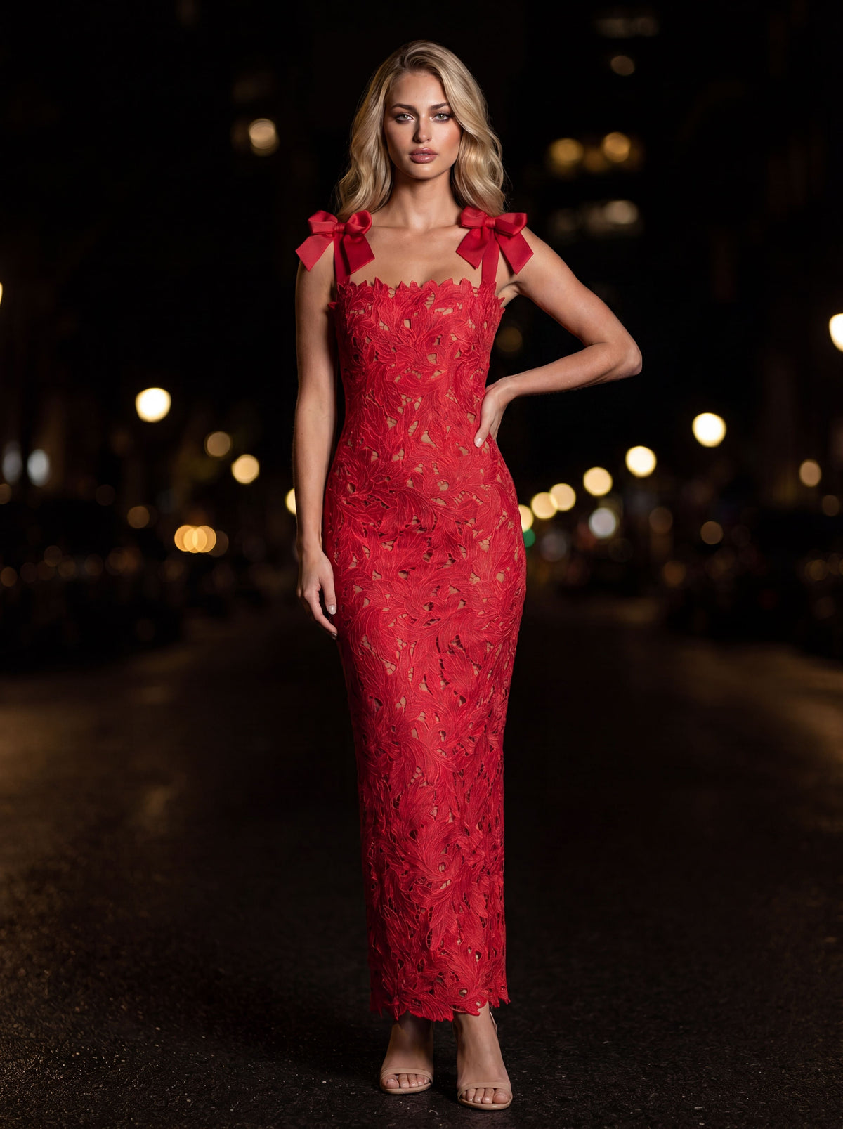 SOLENNE | BOW STRAP MAXI DRESS - Red