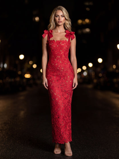 SOLENNE | BOW STRAP MAXI DRESS - Red