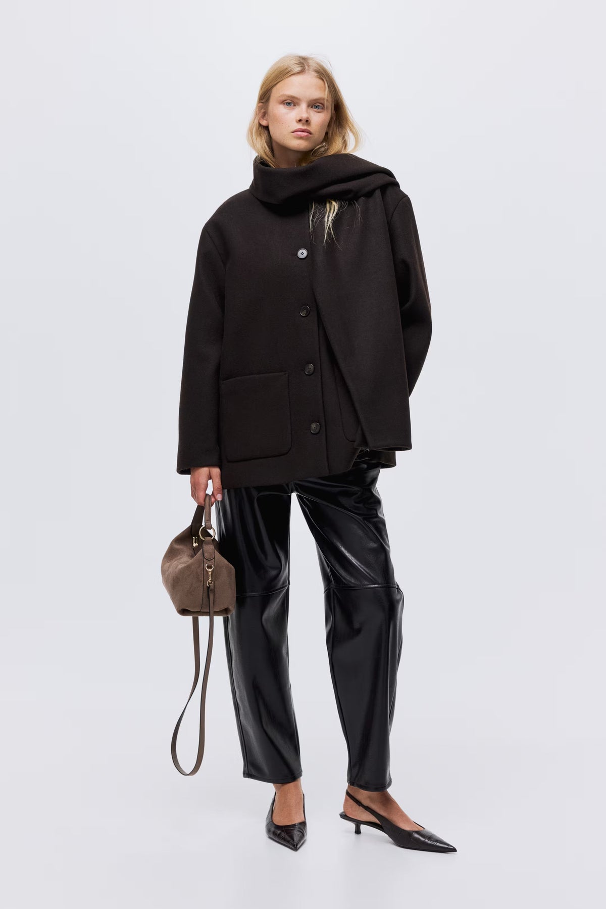 SOLVEIG | DETACHABLE SHAWL COLLAR COAT - Dark Brown