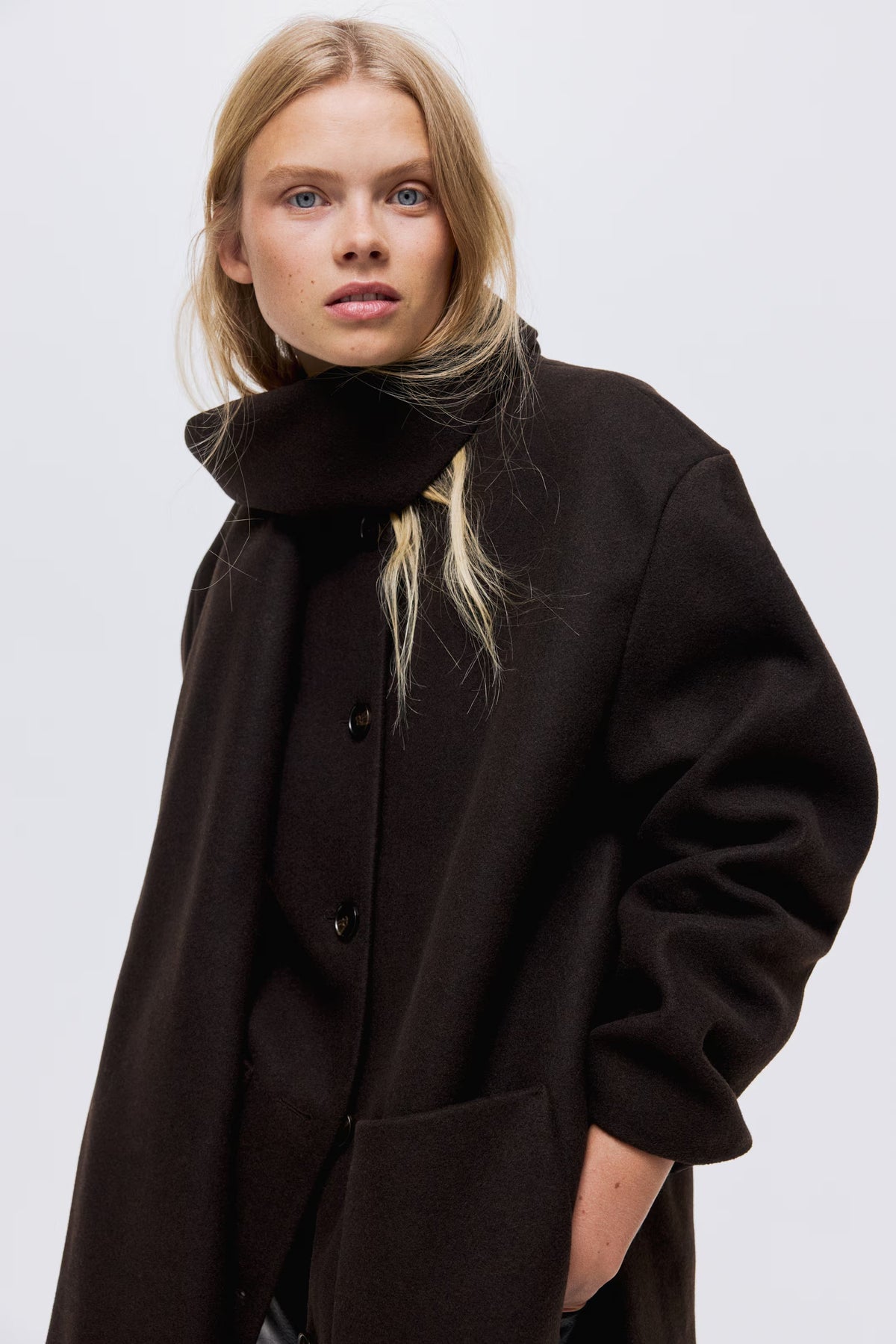 SOLVEIG | DETACHABLE SHAWL COLLAR COAT - Dark Brown
