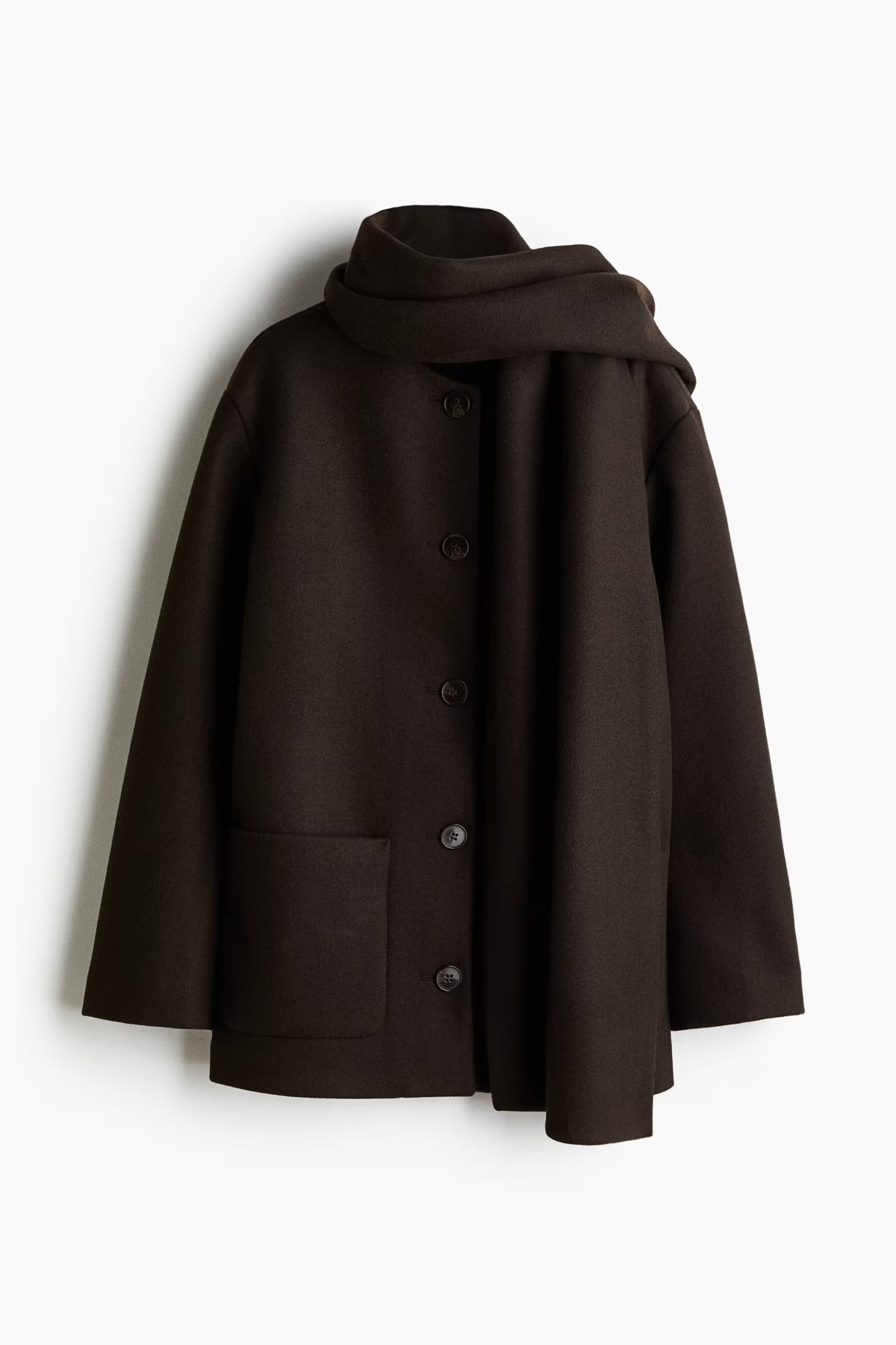 SOLVEIG | DETACHABLE SHAWL COLLAR COAT - Dark Brown