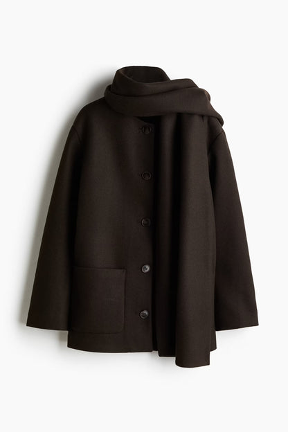 SOLVEIG | DETACHABLE SHAWL COLLAR COAT - Dark Brown