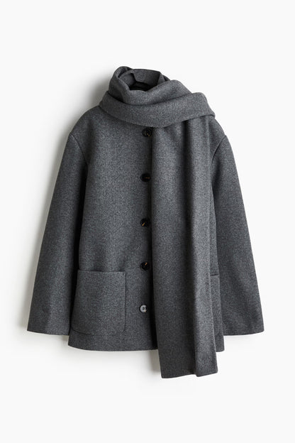 SOLVEIG | DETACHABLE SHAWL COLLAR COAT - Dark Gray