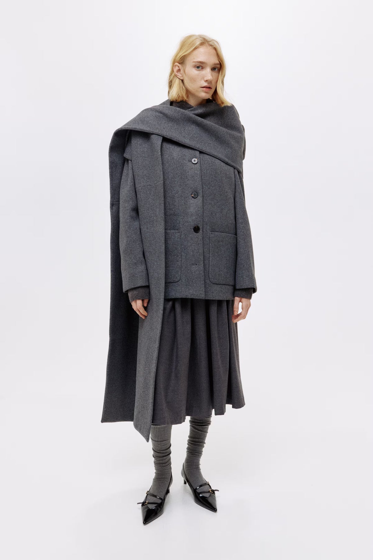 SOLVEIG | DETACHABLE SHAWL COLLAR COAT - Dark Gray