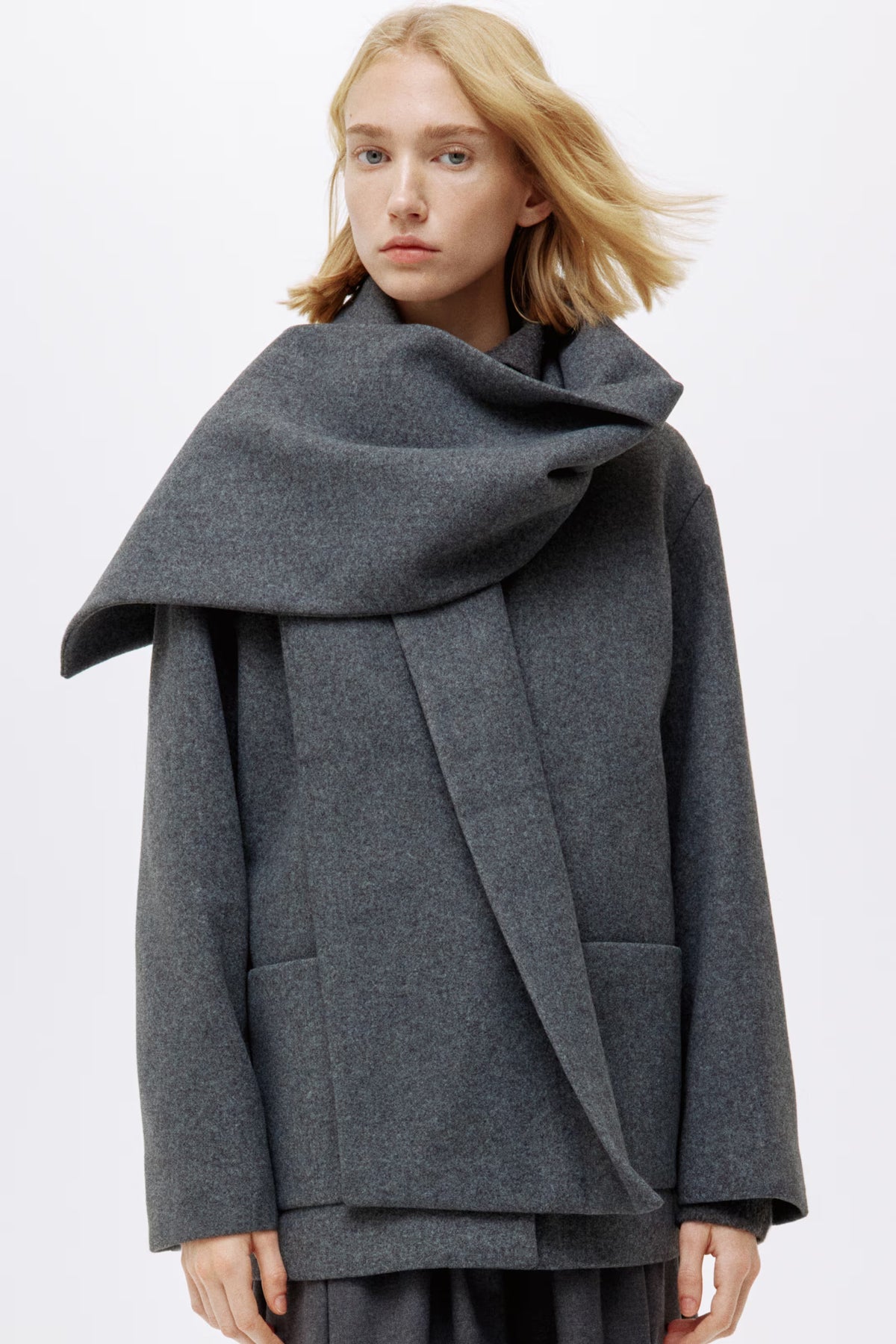 SOLVEIG | DETACHABLE SHAWL COLLAR COAT - Dark Gray
