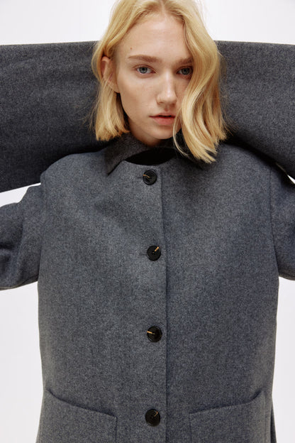 SOLVEIG | DETACHABLE SHAWL COLLAR COAT - Dark Gray