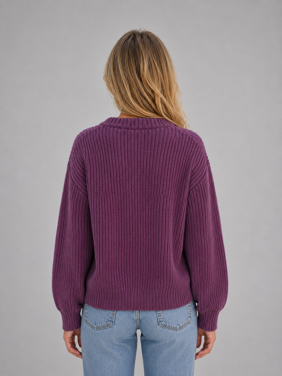 SUSANNAH | RIBBED V-NECK BUTTON CARDIGAN - Purple