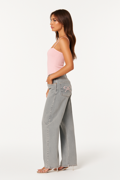 SUZETTE | RELAXED BOW POCKET JEANS - Light Blue