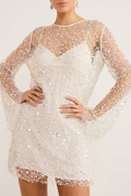 SVEA | SEQUIN LONG SLEEVE MINI DRESS - White
