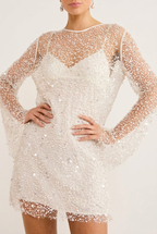 SVEA | SEQUIN LONG SLEEVE MINI DRESS - White