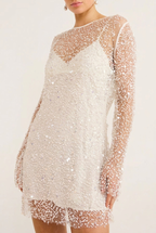 SVEA | SEQUIN LONG SLEEVE MINI DRESS - White