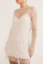 SVEA | SEQUIN LONG SLEEVE MINI DRESS - White