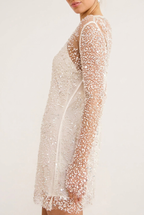 SVEA | SEQUIN LONG SLEEVE MINI DRESS - White
