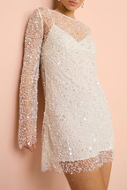 SVEA | SEQUIN LONG SLEEVE MINI DRESS - White