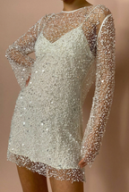 SVEA | SEQUIN LONG SLEEVE MINI DRESS - White