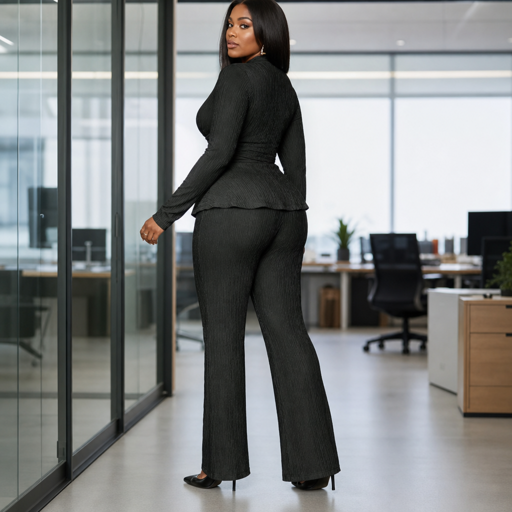 SYBIL | WRAP PEPLUM TROUSER SET - Black
