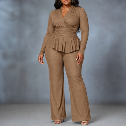 SYBIL | WRAP PEPLUM TROUSER SET - Camel